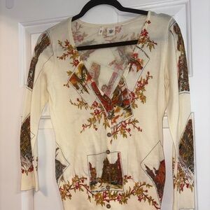 Moth Cream Cardigan with Red and Gold Accents